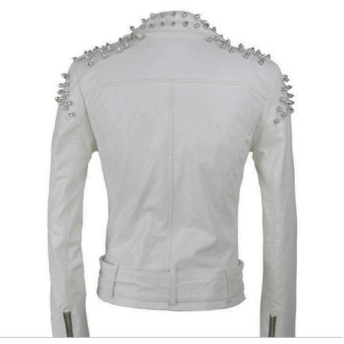 Womens White Studded Punk Leather Jacket