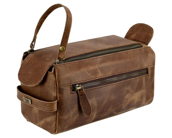 Premium Cowhide Leather Toiletry Bag | Men's Travel Dopp Kit