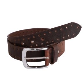 Men's Belts Leather Crazy Holes Belt with Single Prong Buckle